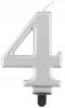 Number 4 Candle, Metallic Silver, 8 Cm, 1 Pc.
