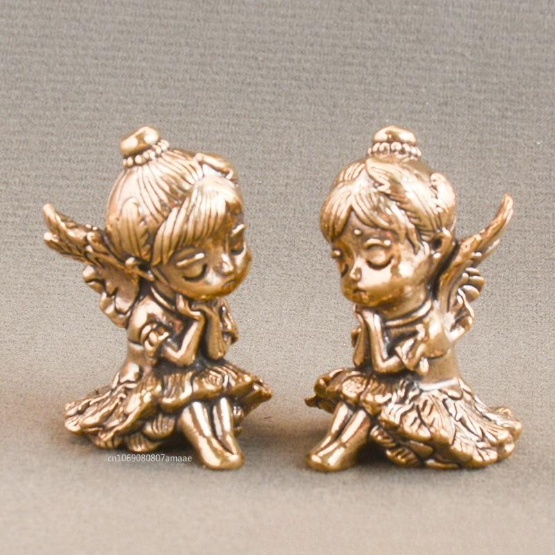 Messing Gesegneter Schutzengel Figuren Miniaturen Retro Desktop Ornamente Lieblich Kleine Statue Heimdekorationen Kunsthandwerk