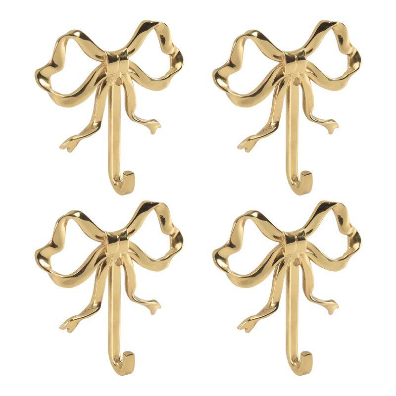 A84X-4 Pack Gold Bow-Knot Hooks Brass Bow Wall Hooks Door Hanger Towel Hooks For Home Bathroom Living Room Kitchen Decor