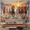 Galloping horses on beach at sunset Patterned tapestry for bedroom and living room home decor sofas.