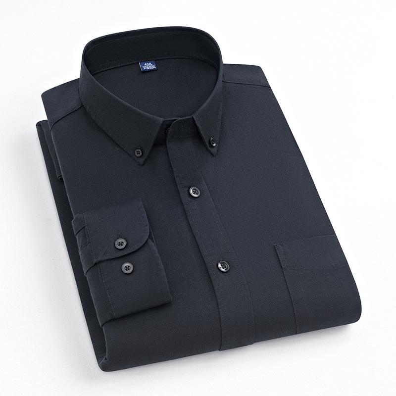 Elastic Cotton Oxford Men Solid Shirts Long Sleeve Business no-iron High Quality Classical Shirt Male Button Collar