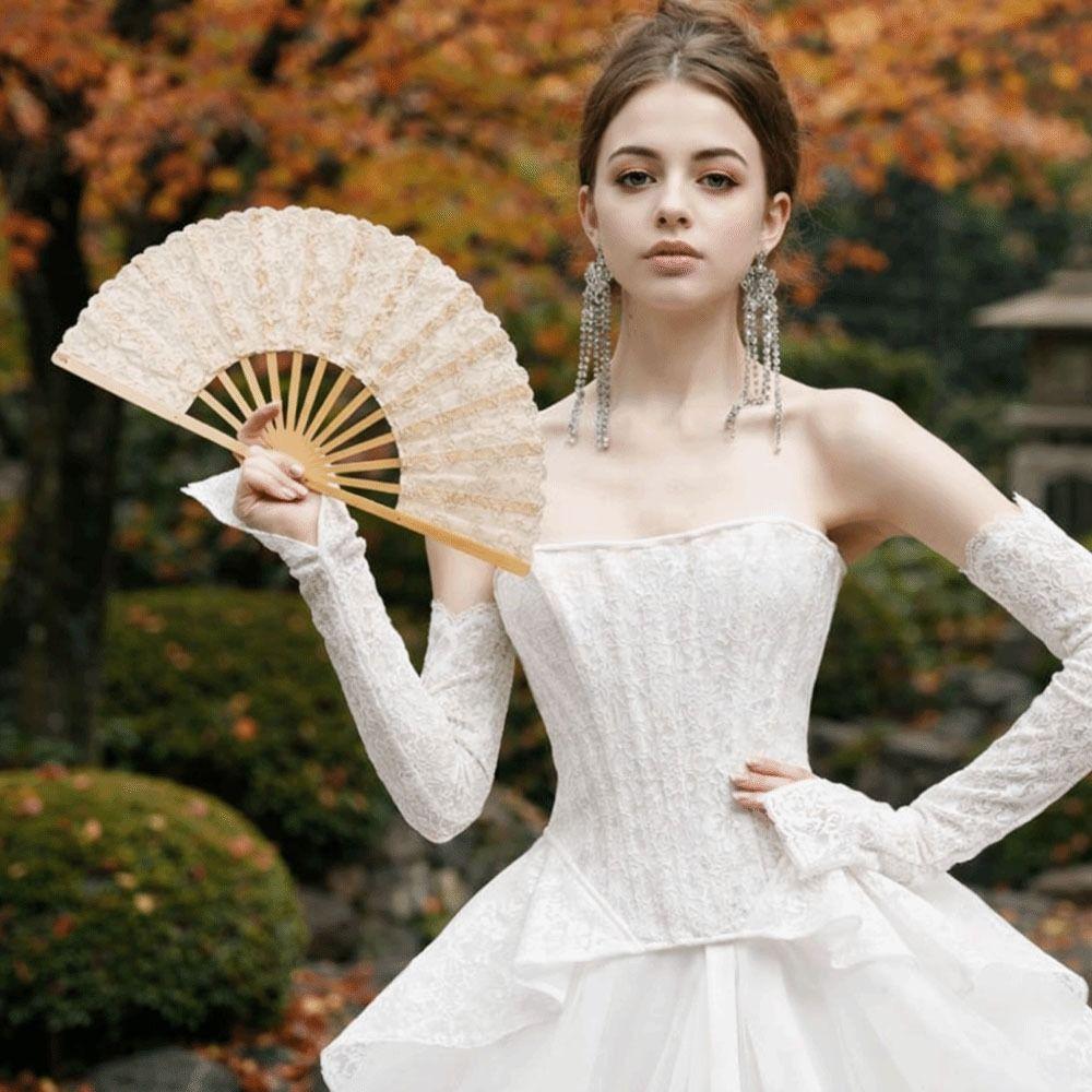 Hollow Ribs Vintage Lace Hand Fan Lace Dance Handheld  Fan Embroidered Folding Fan  Wedding Party
