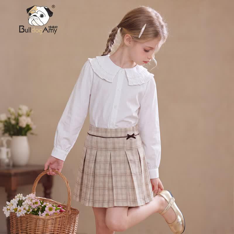 CHANZUIGOU Girls' Academy Style Pure Cotton Doll Collar Shirt
