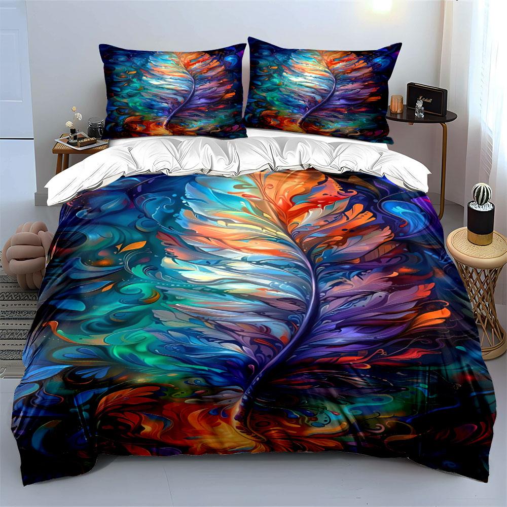Colorful abstract feather pattern Bedding sets Duvet cover sets Duvet covers Pillowcases(1 * Duvet Cover 2 * Pillowcases without duvet insert)