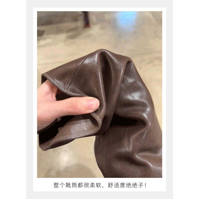 Washed cowhide real locomotive knight boots thick-soled belt buckle short boots women's locomotive boots retro Martin boots