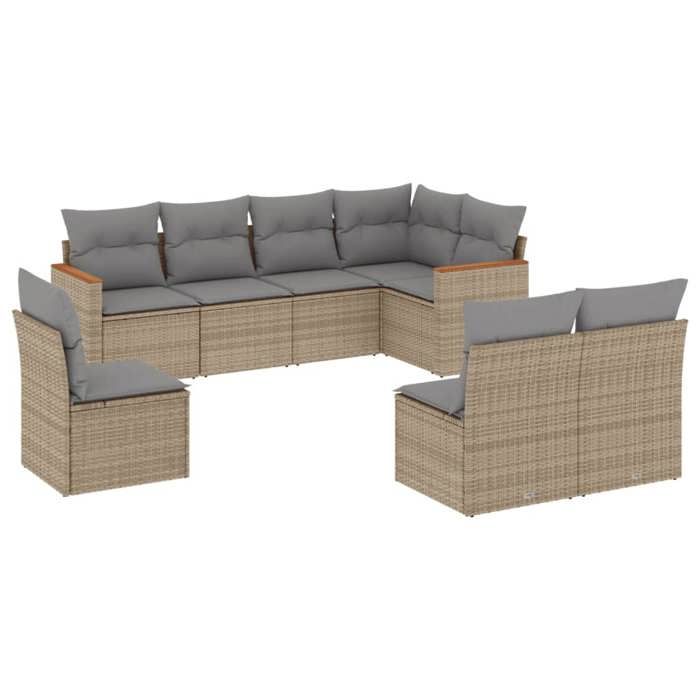 VidaXL Salon de Jardin avec Coussins 8 pcs, Canapés de Terrasse, Ensemble de Meubles de Patio, Mobilier d'Extérieur, Beige 3258447