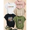 Five-piece set of women's letter and heart print short-sleeve shirts Floral Butterfly Heart Print Round Neck Summer Dress T Shirt Suitable for spring