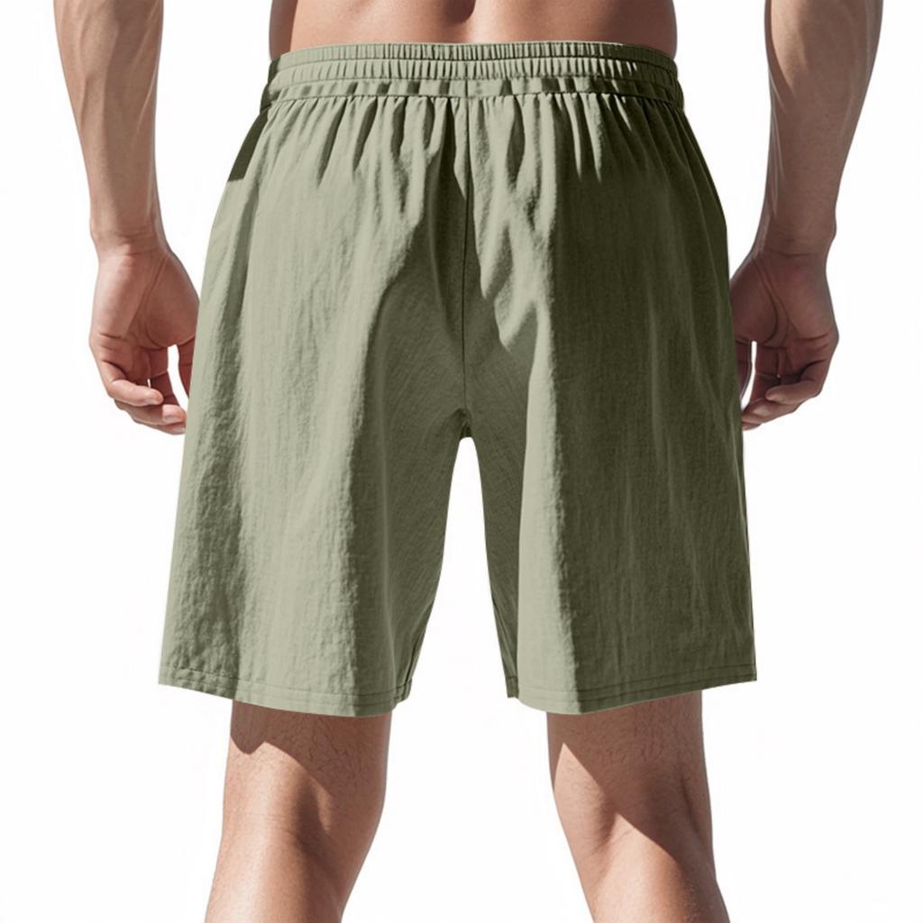 Men's Linen Shorts Lightweight Beach Casual Loose Fit Mid-Length Drawstring Waist Relaxed Style Summer Bottoms