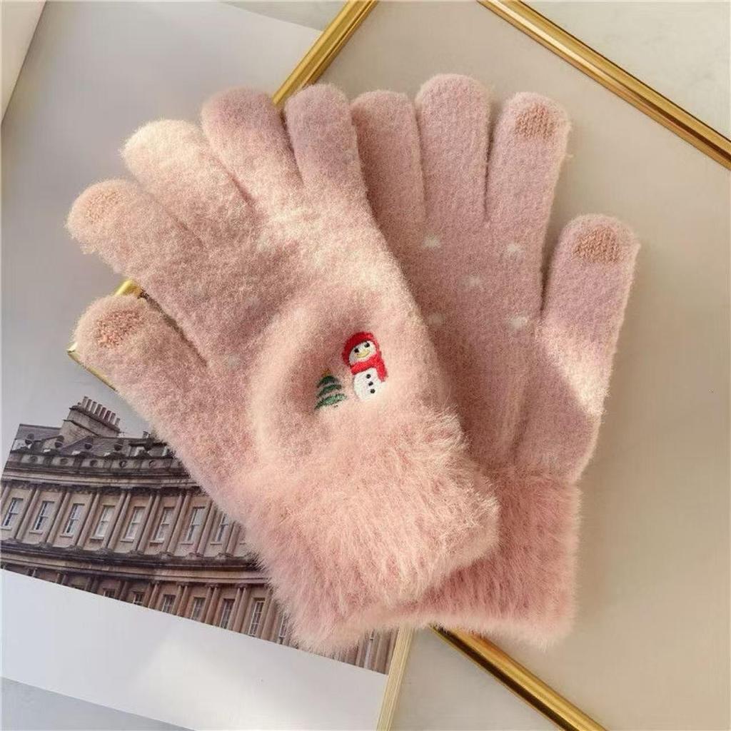 Niedliche Plüsch-Schneemann-Touchscreen-Winterhandschuhe für Mädchen