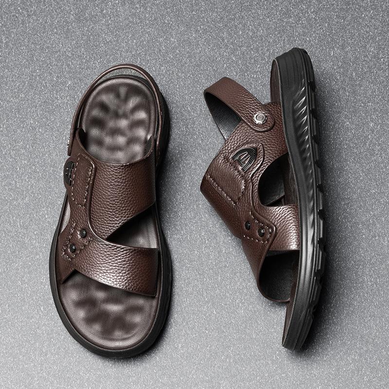 Fashion Leisure Walk Men's Leather Sandals Comfortable Summer Slippers Versatile Fashion Beach Flats Outdoor Wading Aqua Shoes Slippers
