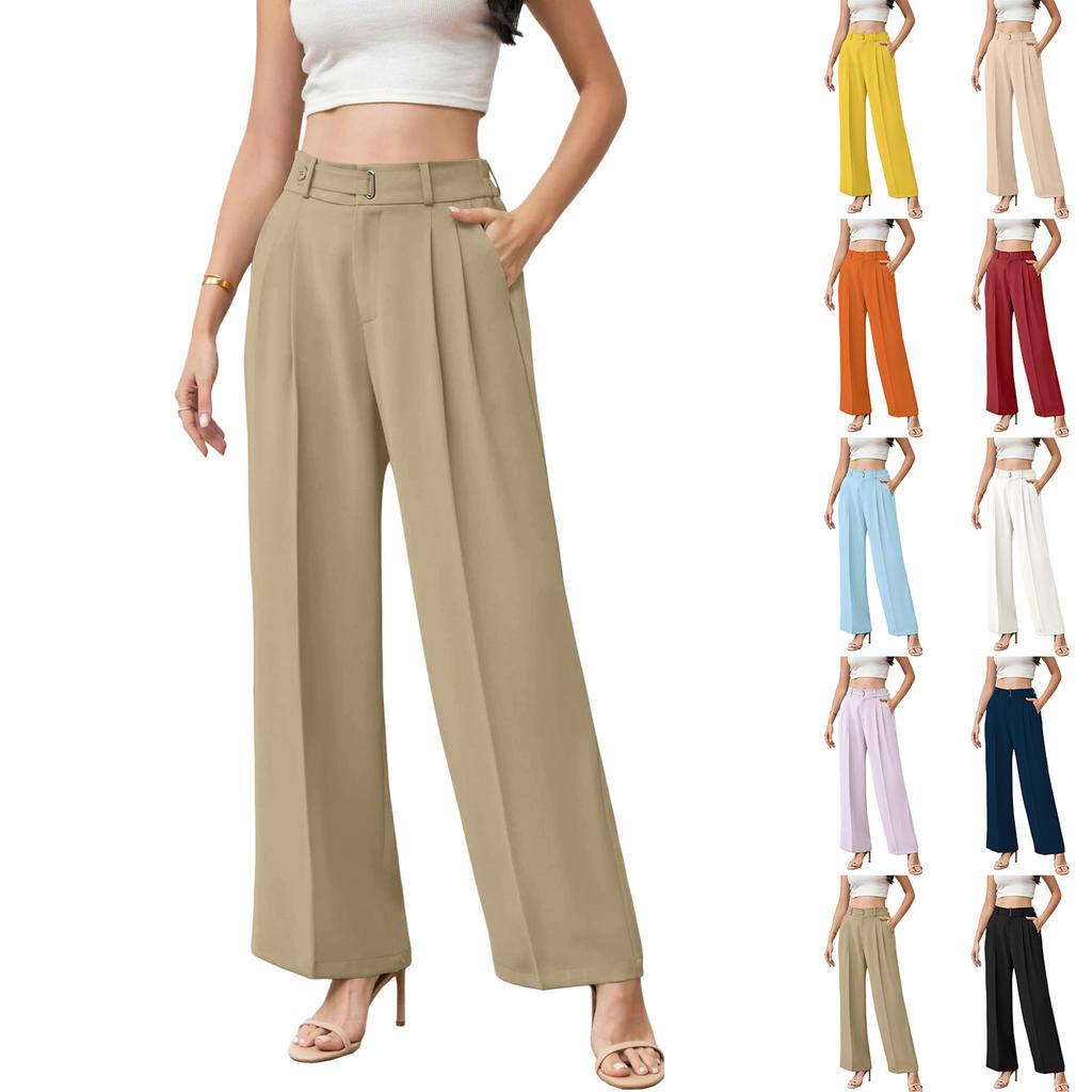 Women's High Waist Wide Leg Pants with Belt Business Casual Straight Leg Trousers for Office and Daily Wear