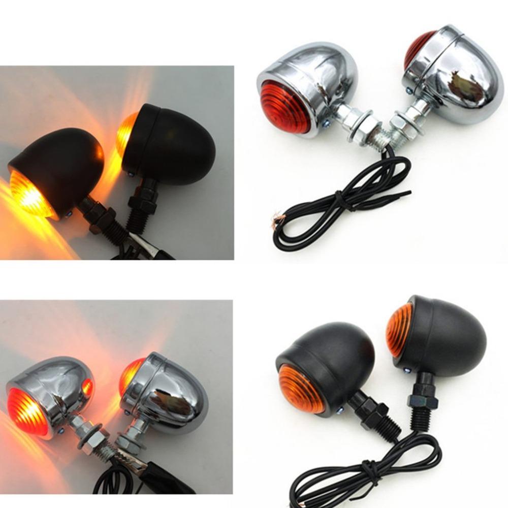 2pcs Old School Motorcycle Blinkers Amber Mini Bullet LED Turn Signals Brake Running Lights Turn Signals Indicators