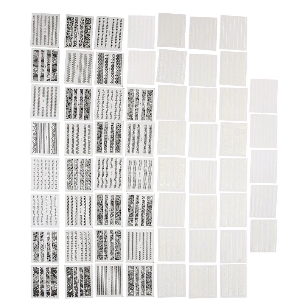 60pcs Nail Art Sticker White Black Lace Flower Nail Decoration DIY Manicure Tool