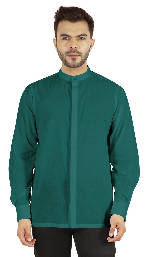BestMan Mens Solid Shirt Mandarin Collar Long Sleeve Button-Up Formal Shirts Office