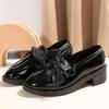 Women Chunky Loafers Fashion Bowknot Patent Leather Mid Heels Shoes 2024 Autumn Female New Brand Designer Pumps Mujer Zapatillas