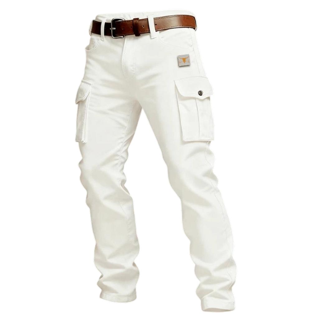 Men Cargo Pants Relaxed Fit Multi Pocket Trousers Cotton Fabric Utility Casual Straight Leg Pants with Belt
