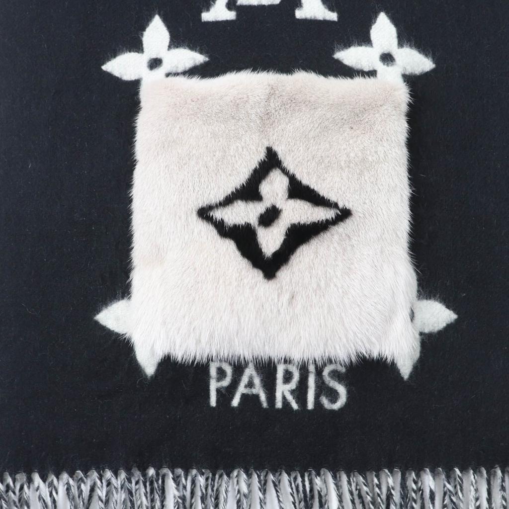 Very Good LOUIS VUITTON Scarf Muffler Cold Reykjavik Mink fur with fringe cashmere Women M74353 Used