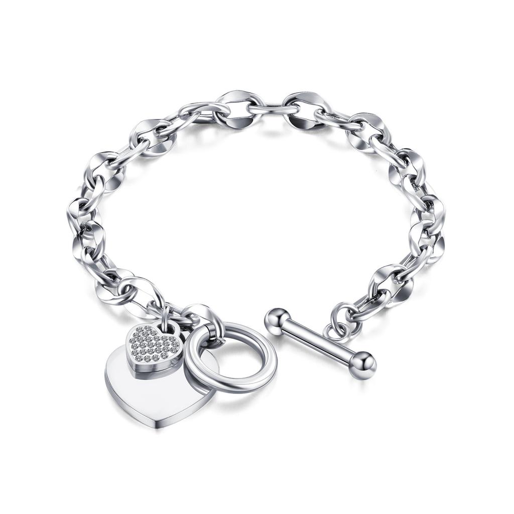 Nytt Mode Hjärtformat Zirkonarmband Guld Färg OT Lås Titanstål Dam Present Färgbeständig Dropshipping
