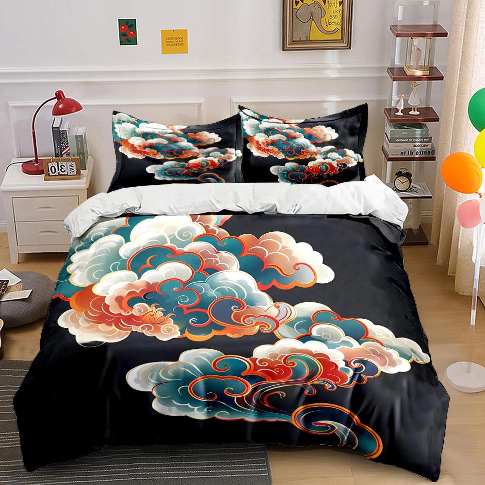 Chinese Decorative Clouds Set Bedding Set with 1 Duvet Cover 2 Pillowcases Single Double King Queen, Gift
