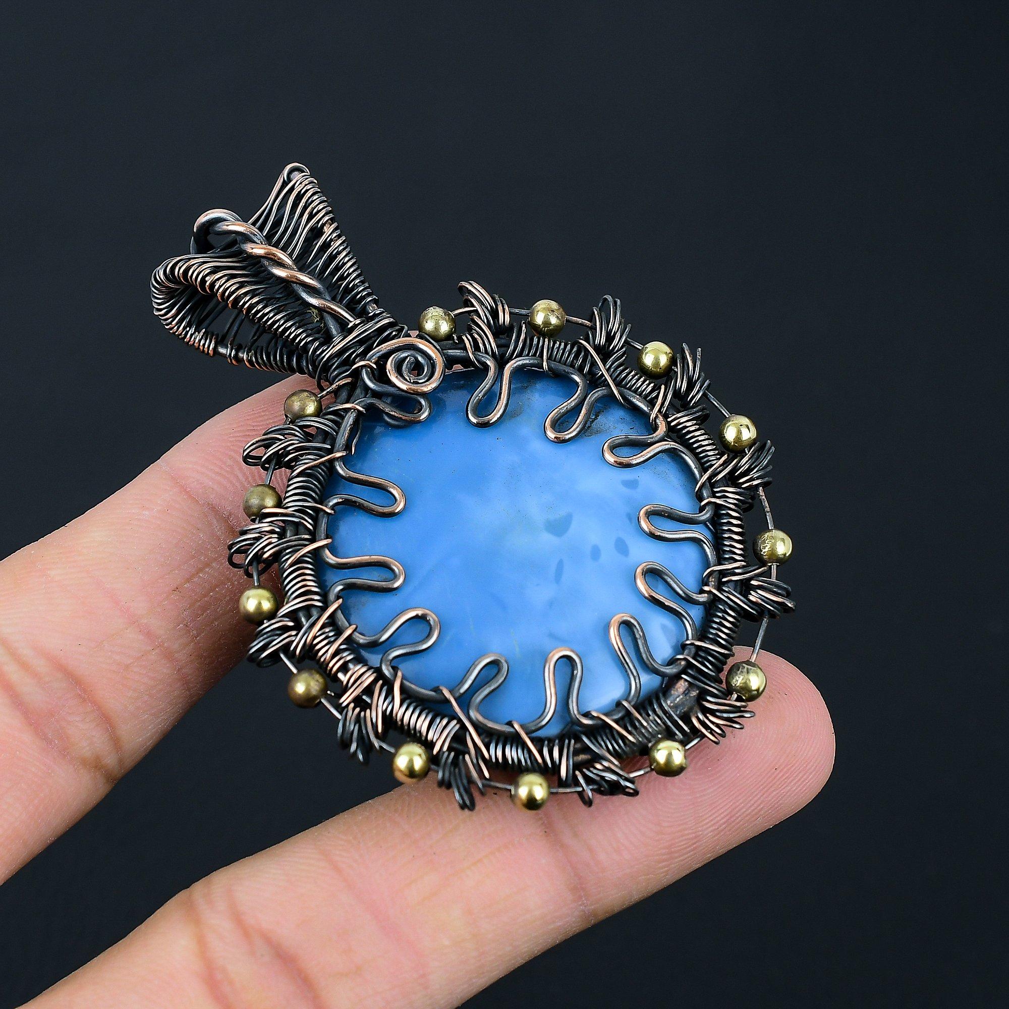 

Owyhee опал драгоценный камень ручной работы из медной проволоки ювелирные изделия великолепный кулон для женщин 2.64 Inches синий