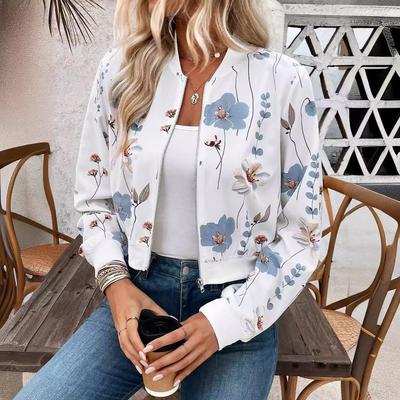 Elegant casual jasje met lange mouwen en ritssluiting en bloemenprint voor dames, geschikt voor de herfst/winter.