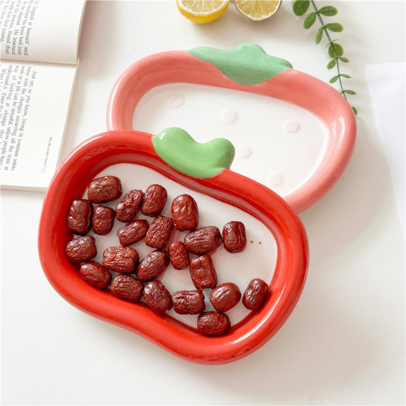 Ceramic Fruit Plate, Dried Fruit Snack Plate, Cute Strawberry Shape Plate, Personalized Underglaze Color Household Snack Plate