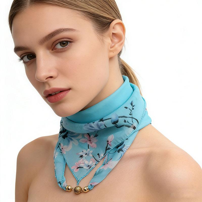 1Pc Scarf Versatile 65CM Fashion Magnetic Clasp Gift Neck Scarf Sweet Printed Chiffon