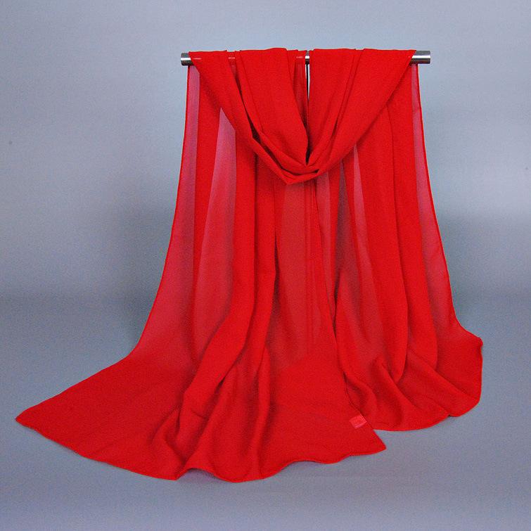 Thin Chinese Red Solid Chiffon Small Silk Scarf  Souvenir  Small Gift  Thin Big Red Women's Gauze Scarf