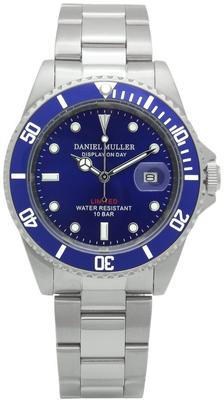 [Daniel Muller] DANIEL MULLER Watch All Stainless Steel 10 ATM Water Resistant Diver's Watch DM-2018BL Blue