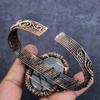 Natural Black Rutile Gesmtone Copper Wire Wrap Cuff Bangle Adjustable Y1D83