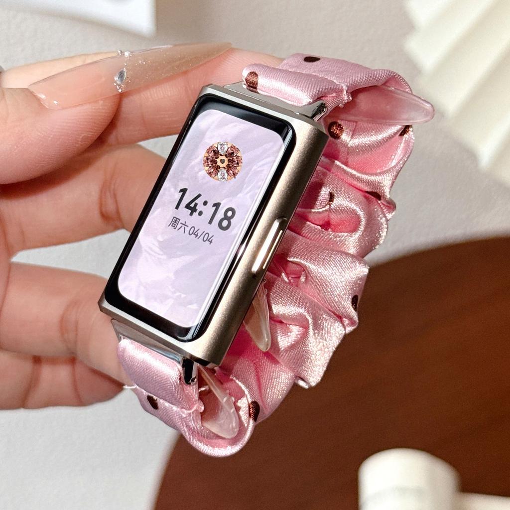 Cloth Scrunchie Strap for Huawei Band 11/ 11 Pro Wristband Polka Dots Fabric Elastic Watchband for Women Huawei Band 11 Bracelet