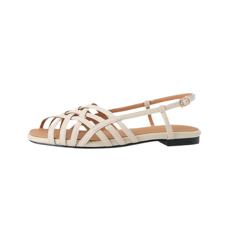 Roman woven sandals women's 2025 summer flat-soled soft-soled French silver women's white low-heeled hollowed-out fish mouth shoes