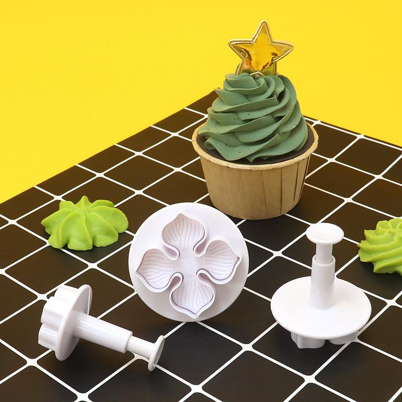 3Pcs/Set Plastic Hydrangea Fondant Cake Decorating Plunger Cutter Flower Blossom Mold Home Cake Tools