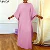 VONDA Elegant Women Batwing Sleeve Belt Waist Casual Loose Maxi Dress