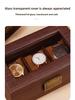 Exquisite Vintage Wood Grain Leather Watch Box with Dustproof Glass Lid for Wristwatch Display and Storage.