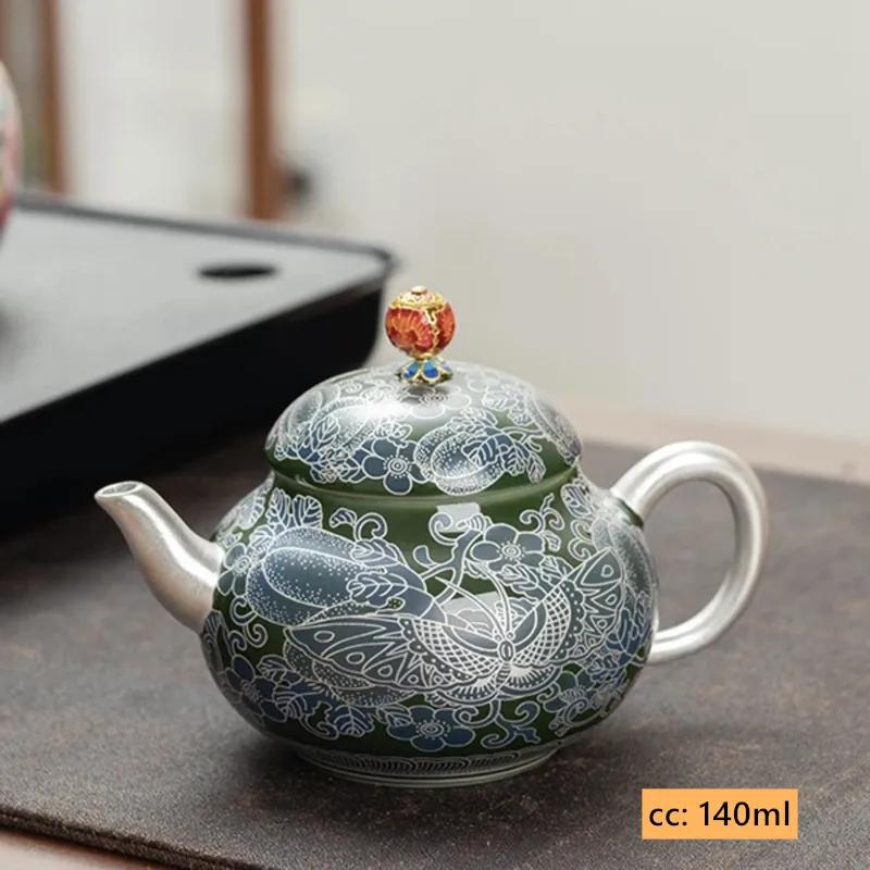 140ml High Quality Silver Plated Ceramic Teapot Custom Portable Tea Sets Handmade Beauty Tea Infuser Chinese Tea Set Gifts