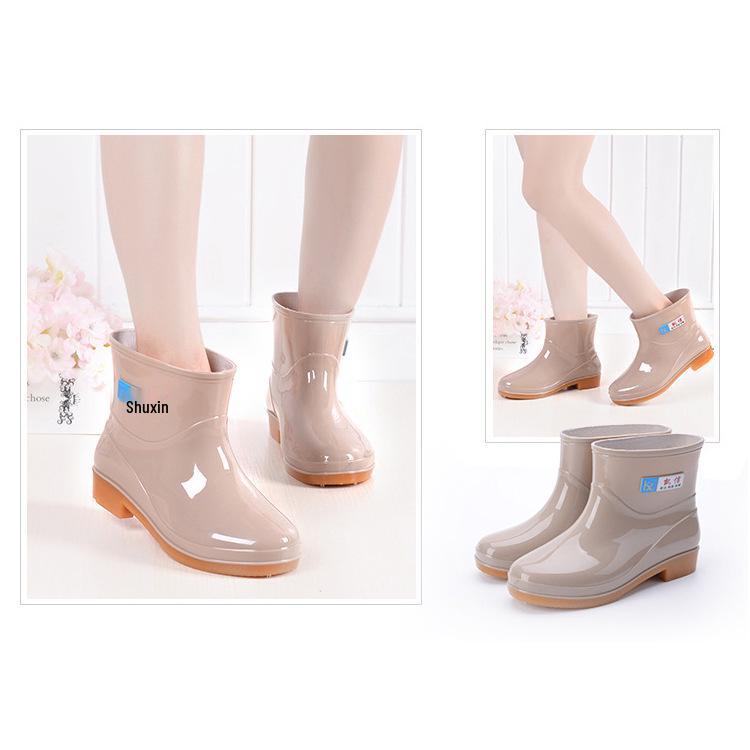 Women's Non-slip Low-top Rain Shoes, Short Tube Rubber Boots, Low Heel Water Shoes