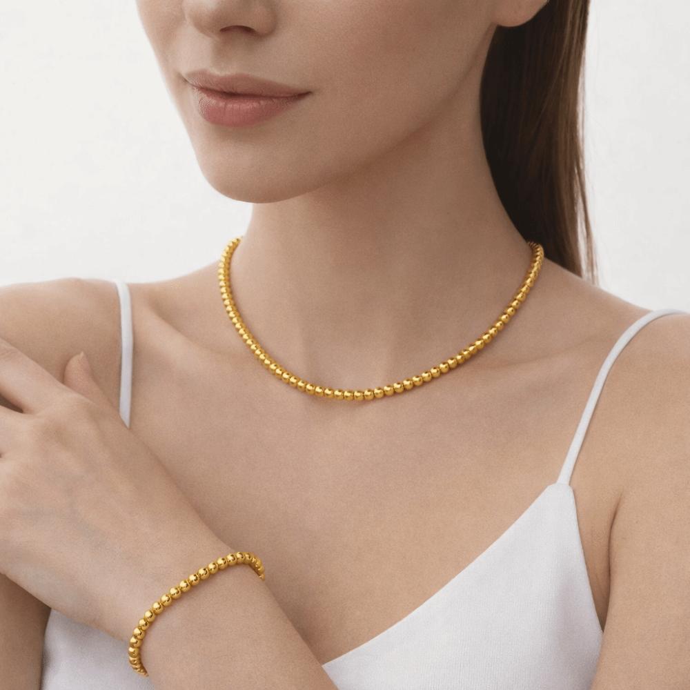 Fashion Round Gold-plated Necklace Titanium Steel Oriental Charm Bead Bracelet Non-fading Jewelry Golden Hand Chain Daily