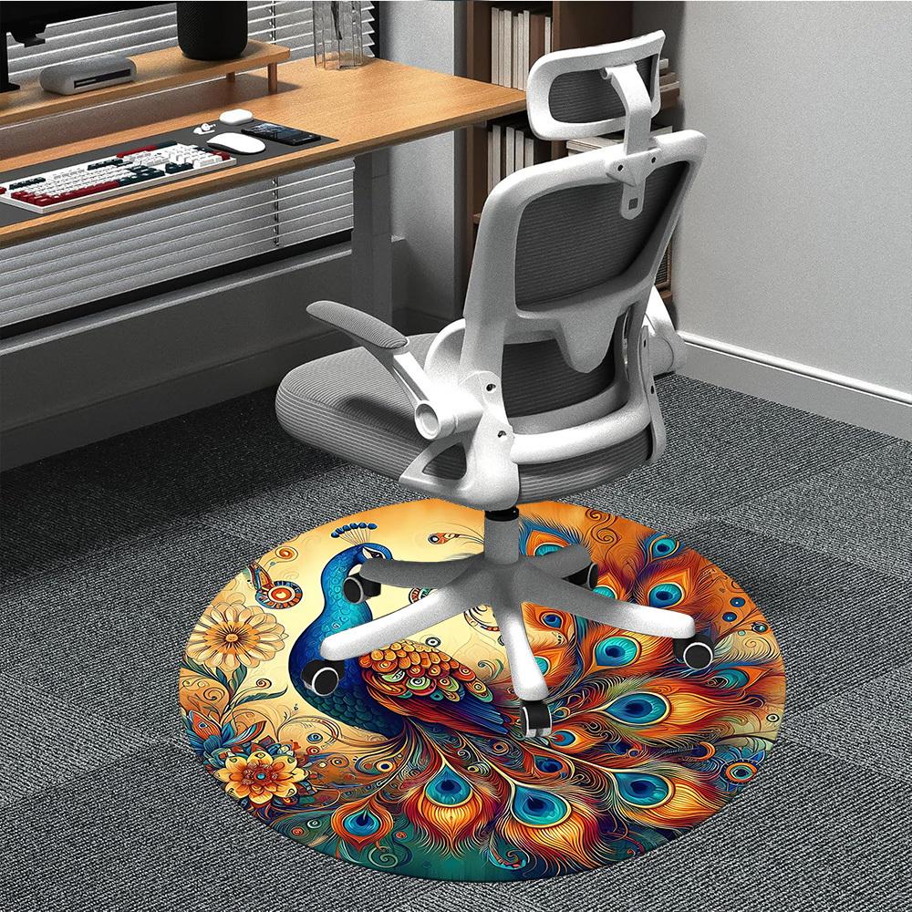

1pc Peacock Feather Mandala Chair Carpet for Office Non-Slip, Machine Washable Rug for Office, Room - Holiday Decor, Machine Made yy251016177 80cm by 80cm