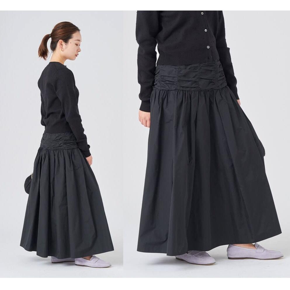 24SS 22,000 yen IENA Gathered design taffeta skirt 38 Black maxi skirt