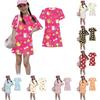 Girls Animal Print Dress Loose Fit Short Sleeve Round Neck Lightweight Summer Dress for Kids Casual Wear
