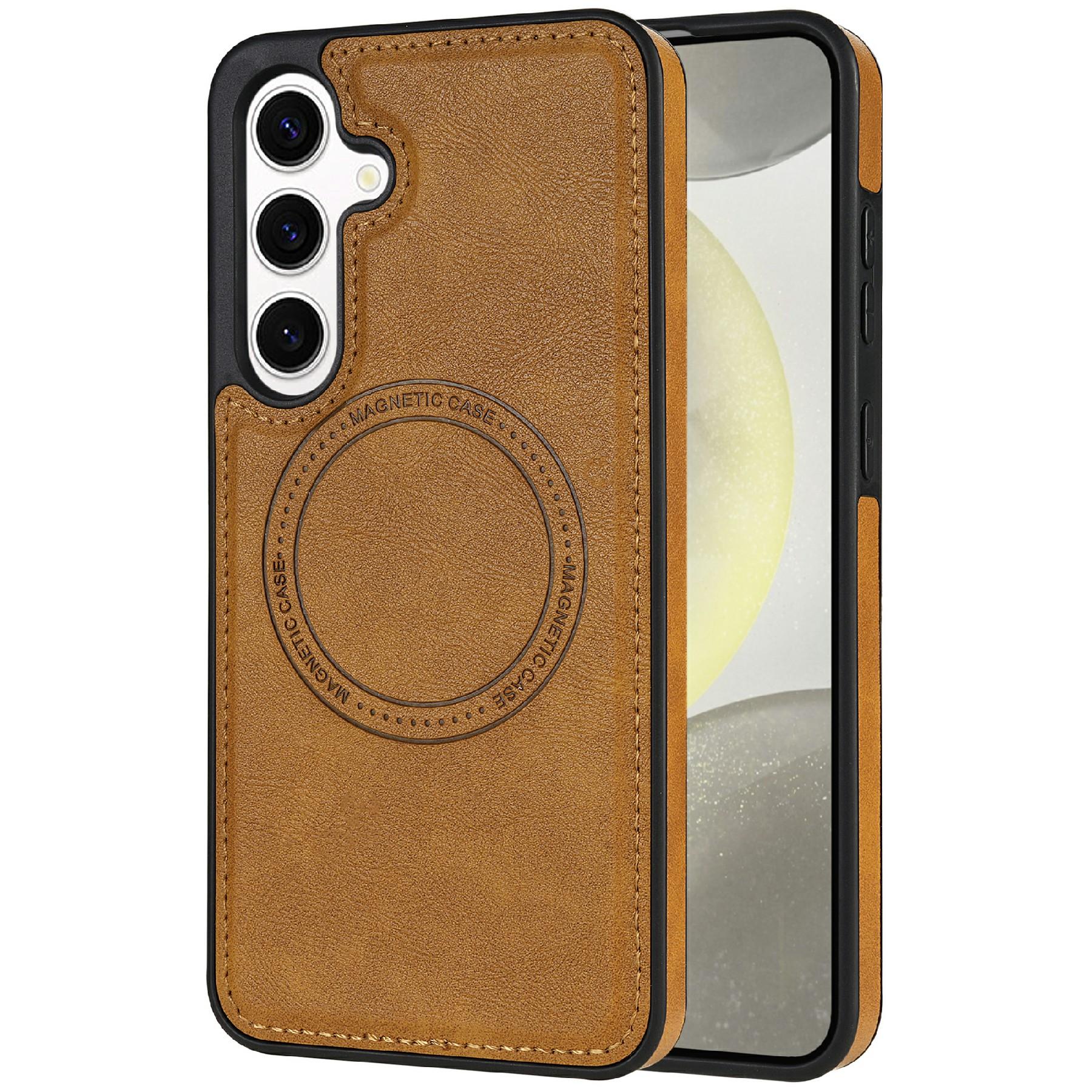 

CSJ-P3 For Samsung Galaxy S24 Case Compatible with MagSafe PC+TPU+Leather Back Cover Brown