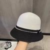 Dome Straw Color Matching Bucket Hat Pearl Straw Hat Women's Summer Sunshade Sunscreen Top Hat Foldable Sun Hat