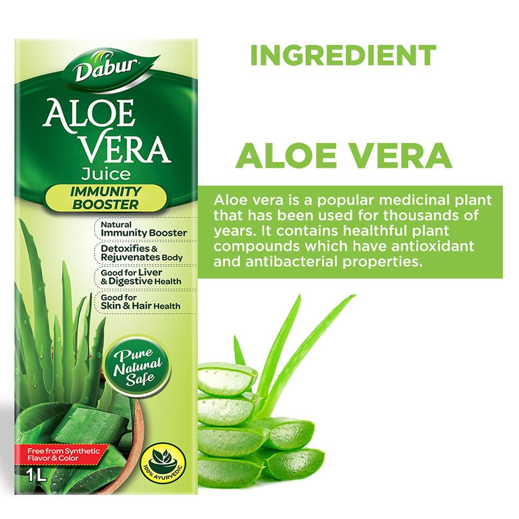 Dabur Aloe Vera Juice 1L Bottle | Natural Ayurvedic Health Drink For Skin, Hair, Digestion, Detox & Immunity Support