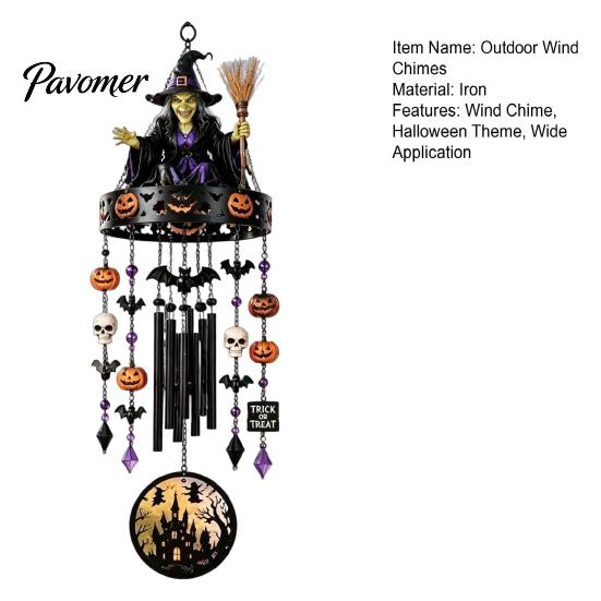 Weather Resistant Patio Chimes Witch Themed Outdoor Wind Chime, Healing Sound Chimes, Mystical Hanging Decor Halloween Magic Iron Ornament for Garden