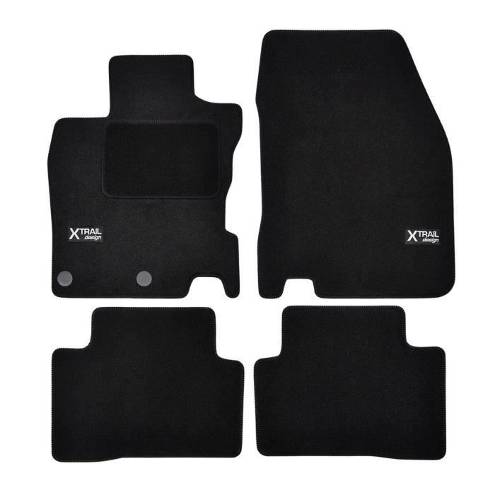 Tapis de sol - Logo - Nissan X-Trail - Velours noir - 4 pièces - Antidérapant - Sur mesure