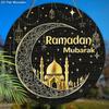 """Ramadan Mubarak" Måne & Moské Träskylt, Rund Dekoration för Ytterdörr, Islamisk Väggbonad - Perfekt Gåva för Ramadan & Eid Firanden"""