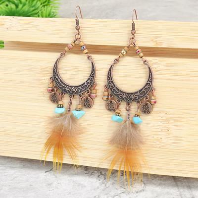 GemChic Women's New Vintage Feather Moon Shaped Alloy Fringe Earrings Ethnic Fashion Hook Earrings Birthday Christmas Jewelry Gift