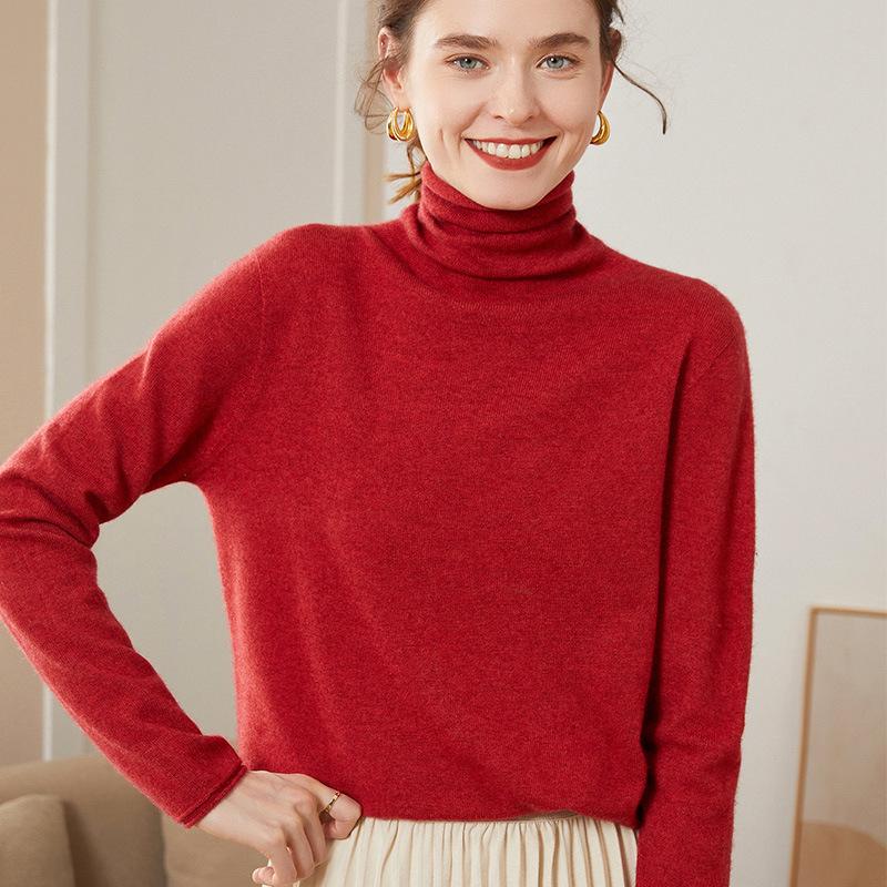 Women’s Cashmere Pile Collar Sweater - High Collar, Knitted, Loose Fit, Slim Inner Layer