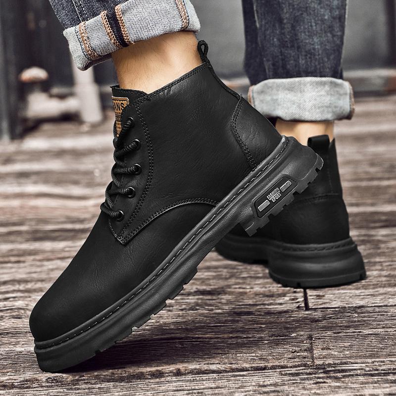 Fashion High Quality Casual Leather Men Motorcycle Boots Classic Outdoor Mens Ankle Boots Winter Warm Plush Fur High Top Shoes Man Botas